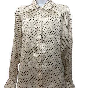 EVEREVE Monica Satin Blouse Polkadot Cream black WOMEN L NWT $94